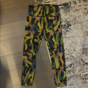 lululemon athletica Black Leggings with Yellow, Pink & Blue Brushstroke Print